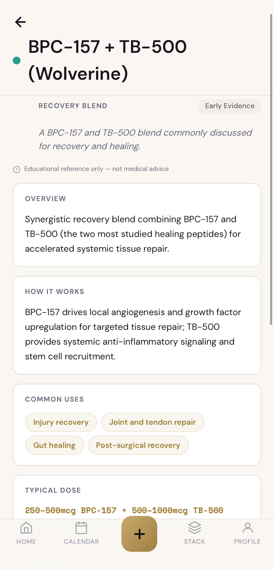 Compound detail page for BPC-157 + TB-500 recovery blend